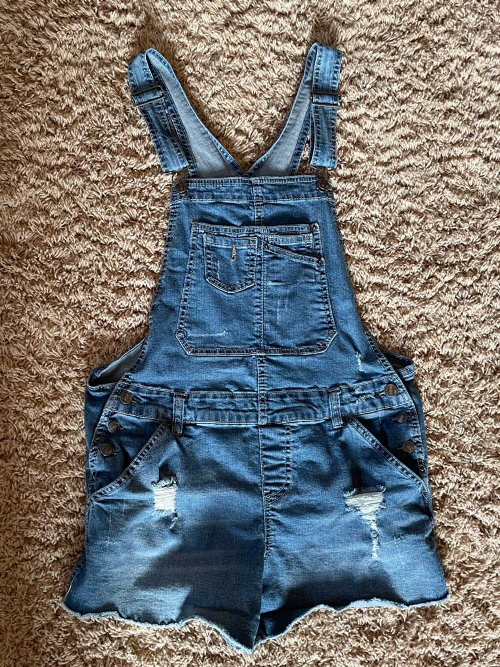 Blue Denim Shorts Overalls Size Large